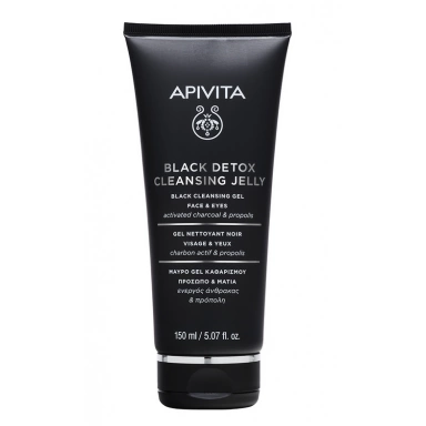 Apivita Black Detox Cleansing Gel Face & Eyes Черный очищающий гель для лица и глаз с активированным углем и прополисом фото 2